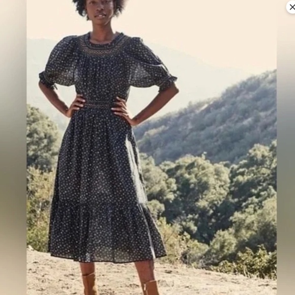 Doen Isidore Dress Midi Black Park Monceau Floral Size Small - Picture 3 of 8